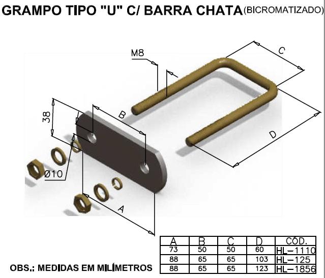 Grampo tipo U com barra chata