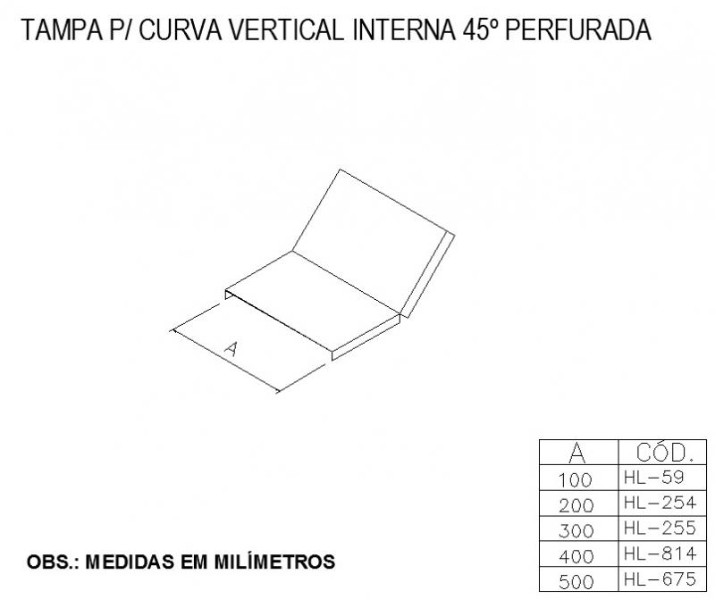 ELETROCALHAS E ACESSÓRIOS -TAMPA Para CURVA VERTICAL INTERNA 45º PERFURADA 