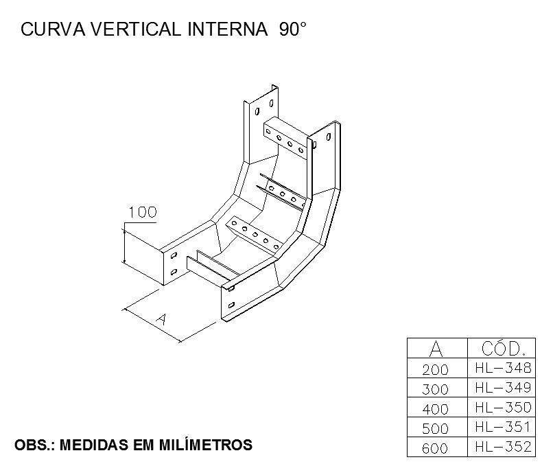LEITOS E ACESSÓRIOS - CURVA VERTICAL INTERNA  90°